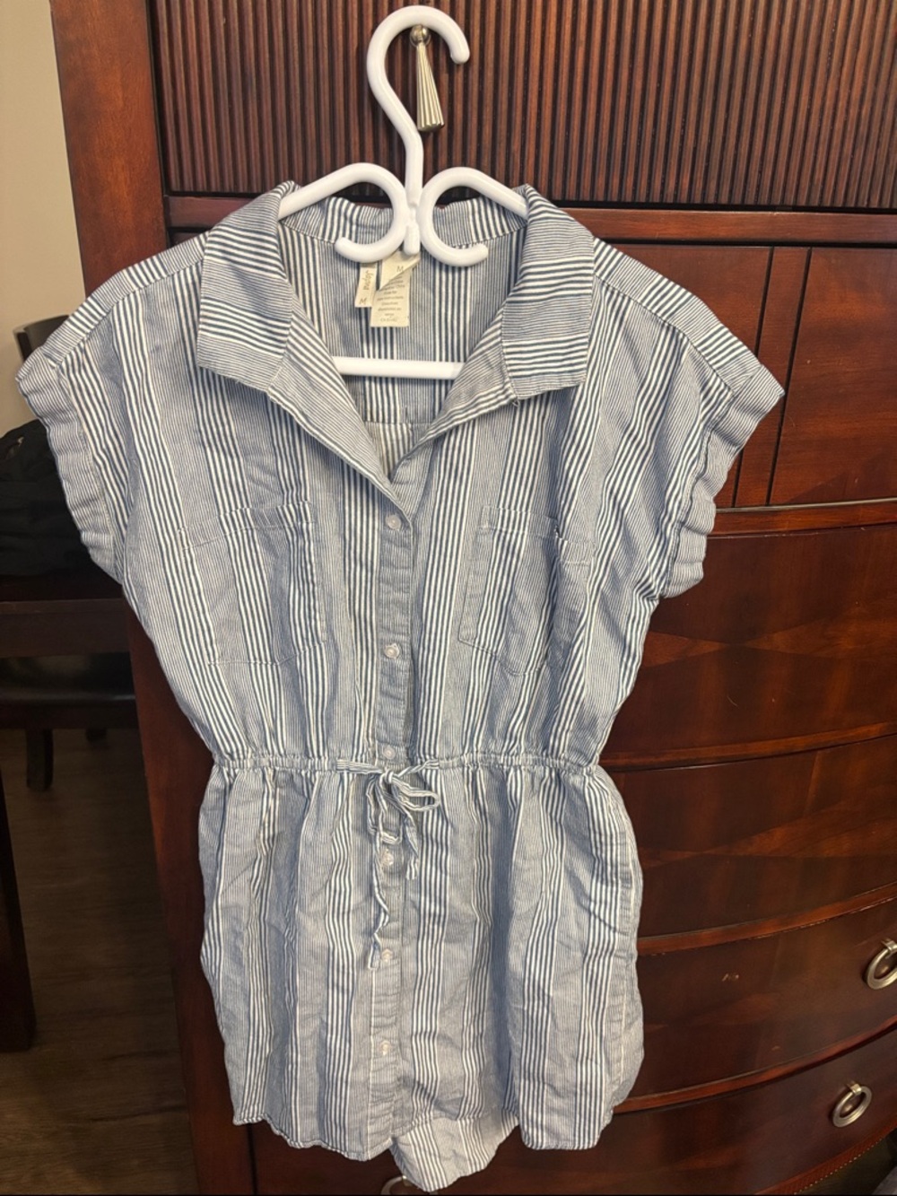 Japna Blue and White Striped Button-Front Romper